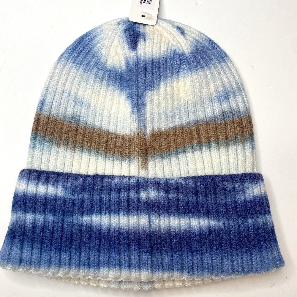 Girly, NWT, women's OSFA, navy/white/brown/green tie dye beanie.
